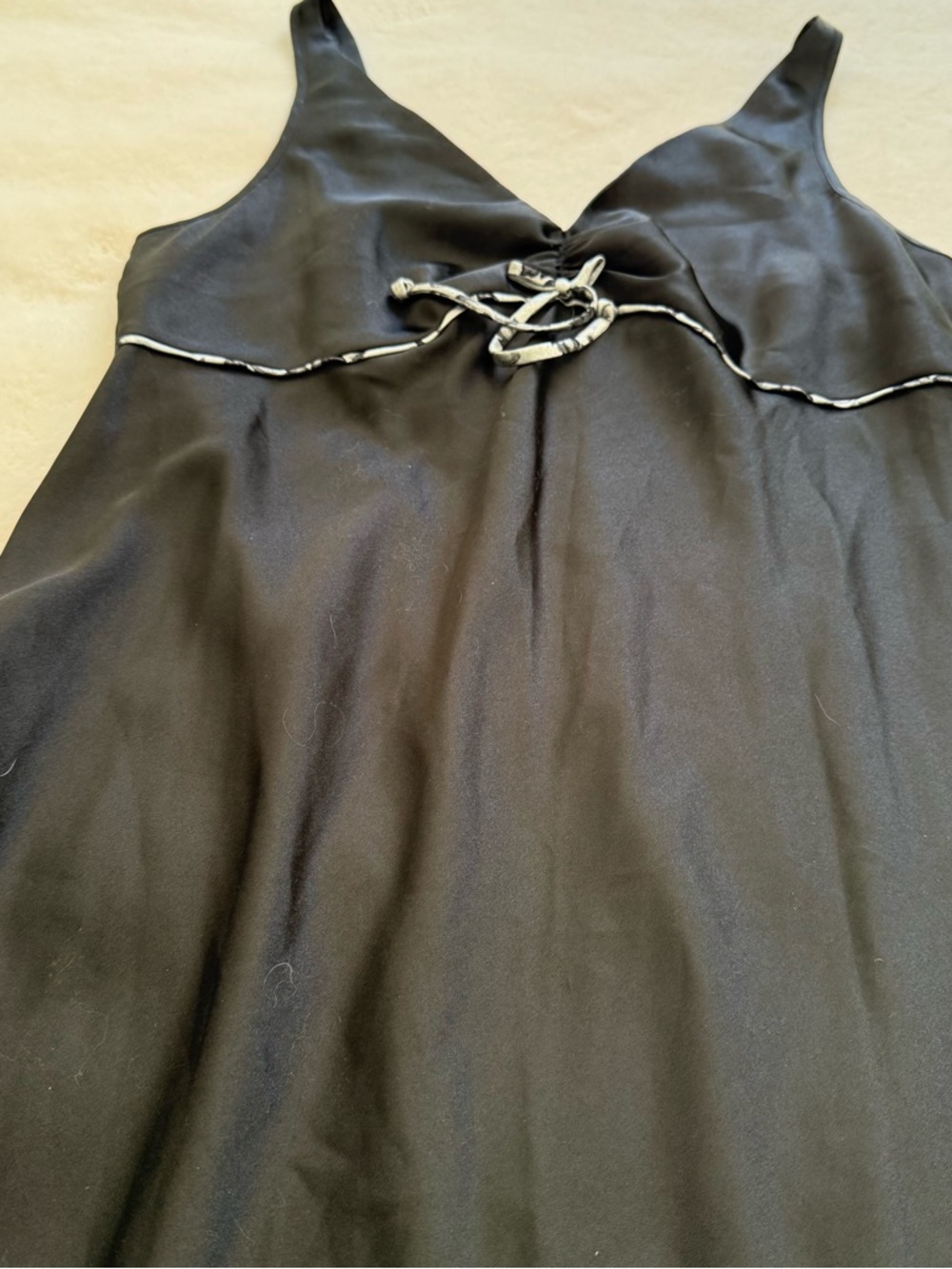 90s Vintage Silky Elegant Black Slip Dress with Delicate Front Knot - Picture 2 of 6